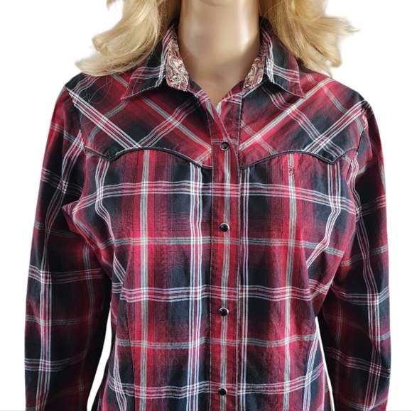 Roper long sleeve plaid western shirt,snap closure 100% cotton size M - Picture 4 of 13